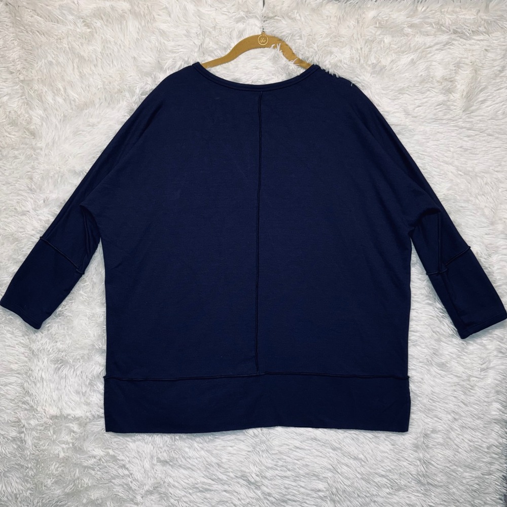 Spanx Perfect Length Doman Sleeve Crew Neck Oversized Sweatshirt Medium Navy - Picture 6 of 9